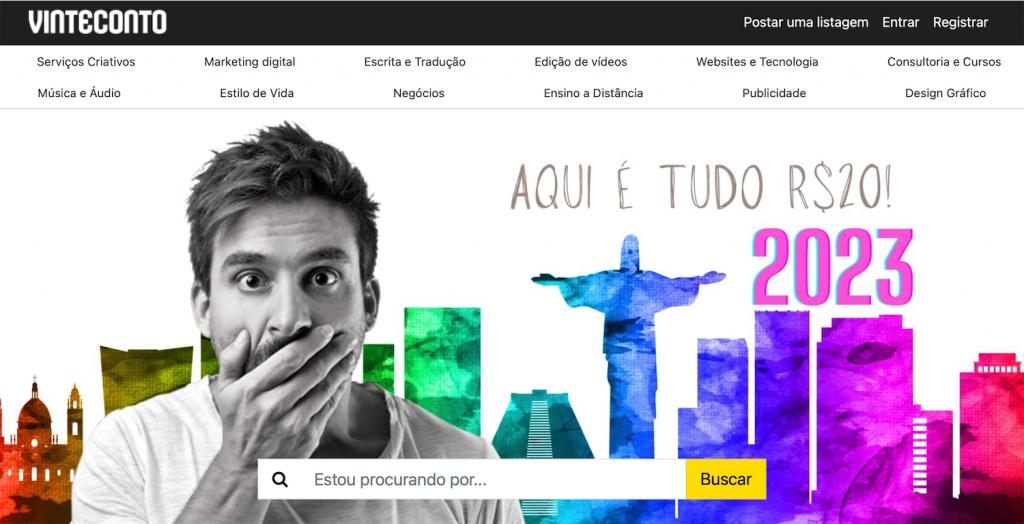 página inicial do site de freelancer vinteconto