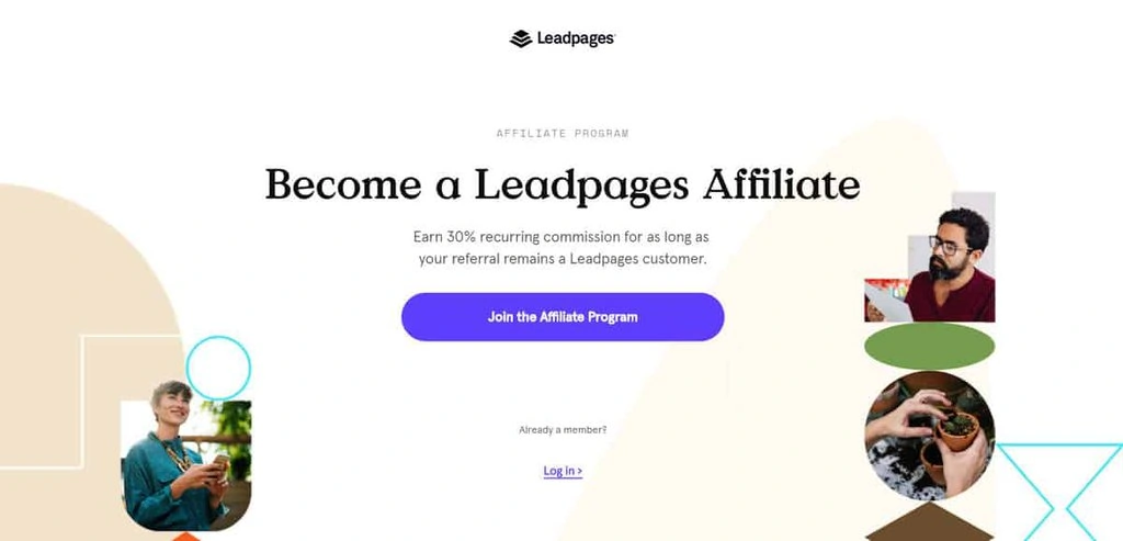 Página inicial do programa de Afiliados da Leadpages