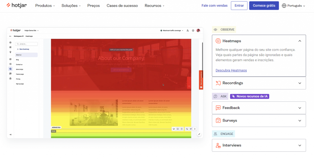 teste de usabilidade da hotjar