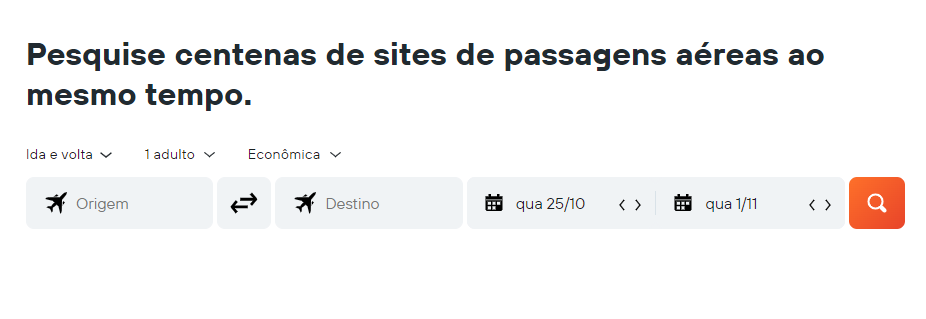 captura de tela do kayak, site de reserva de passagens