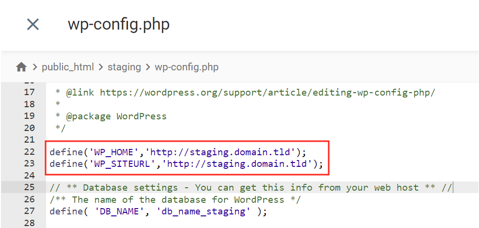 alterando os valores do arquivo wp-config.php para ambiente de testes wordpress