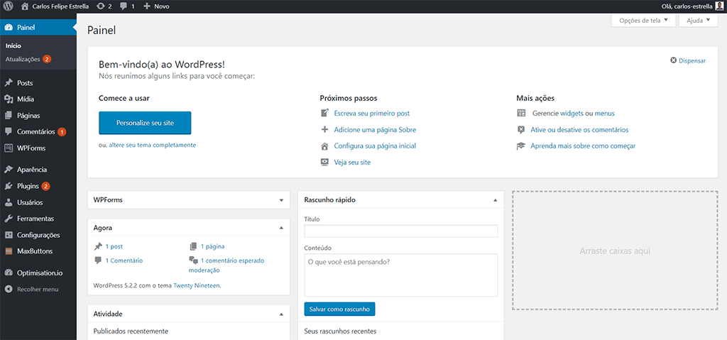 painel do sistema de gerenciamento de conteúdo wordpress