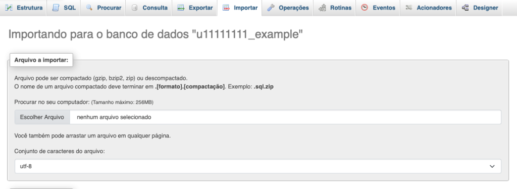 Importando para o banco de dados no phpmyadmin