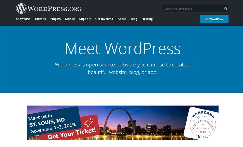 página inicial do site do wordpress