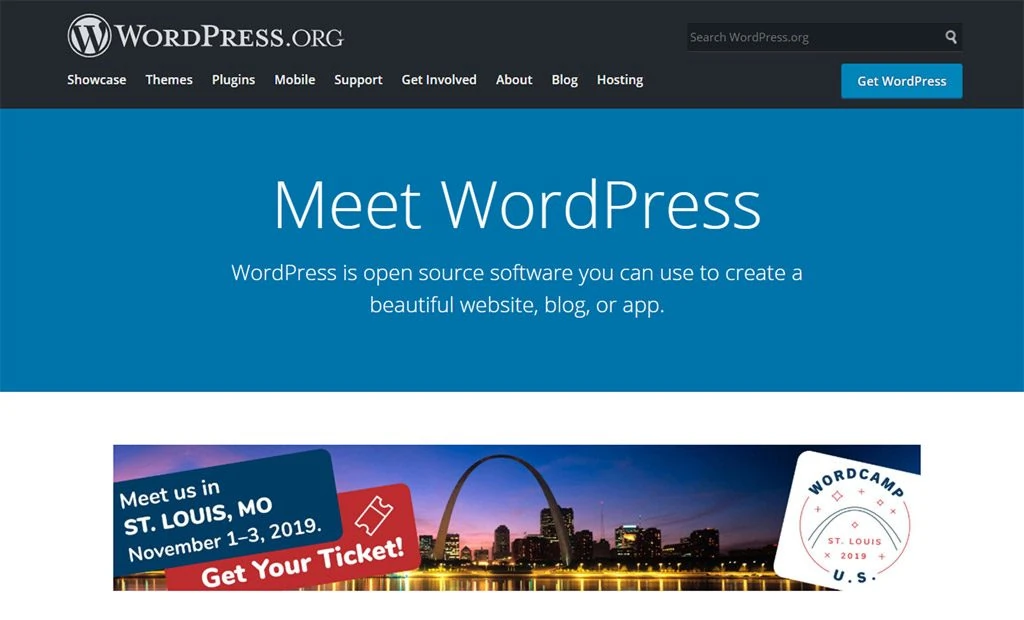 página inicial do site do wordpress, que também pode ser usado para aprender como criar um site de vendas