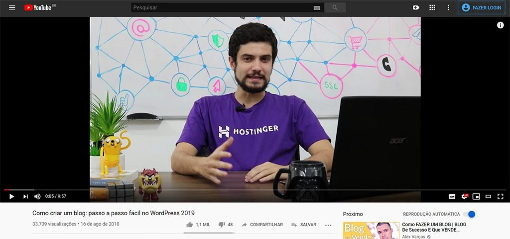 video sobre como criar um blog no canal da hostinger no youtube