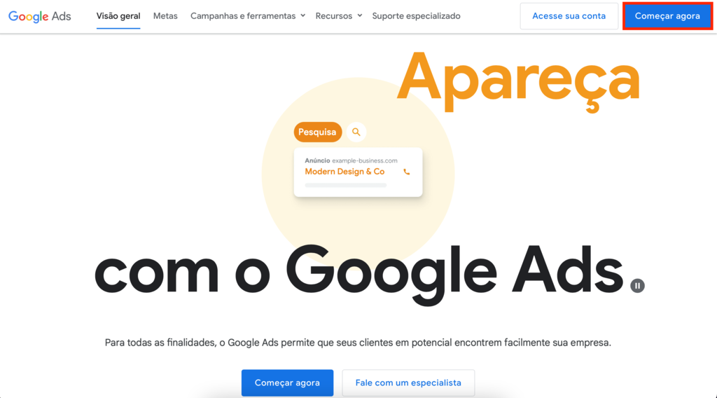 página do google ads