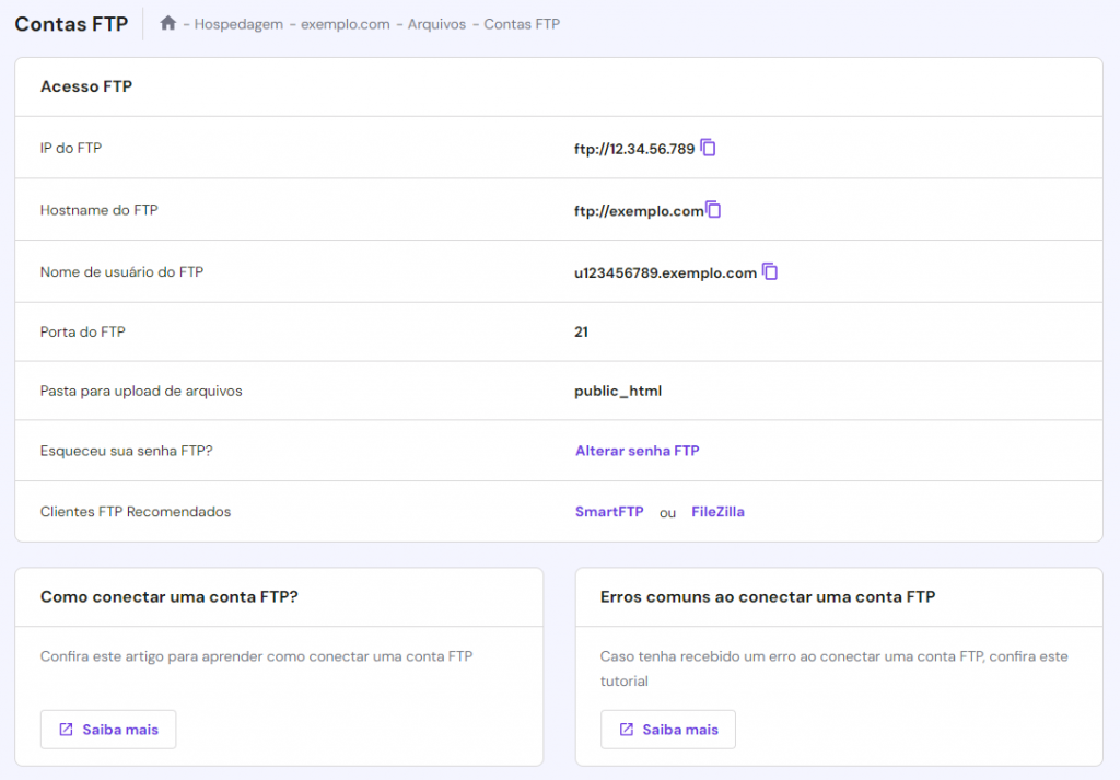 dados de ftp no hpanel