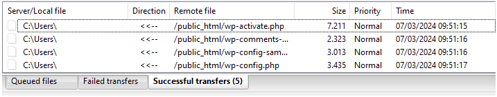 fila de transferência no filezilla