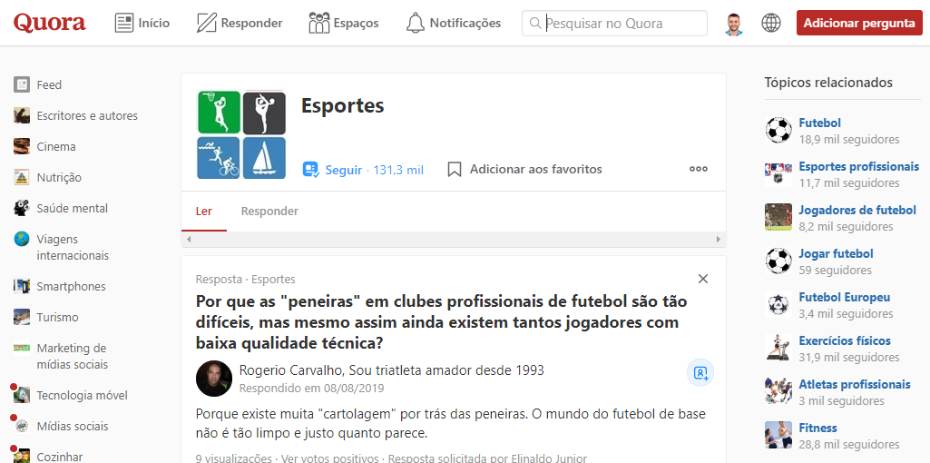 página inicial do Quora