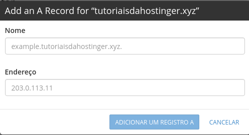 adicionar registro A no editor de zona de dns