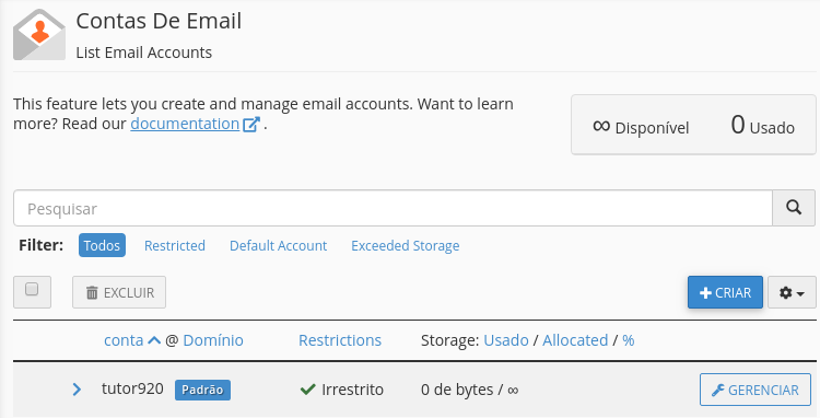 criar contas de email no painel de hospedagem