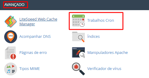 localizar trabalhos cron na seção avançado do cpanel