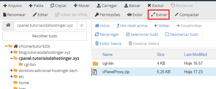 extrair arquivo do cpanel proxy no subdomínio pelo gerenciador de arquivos