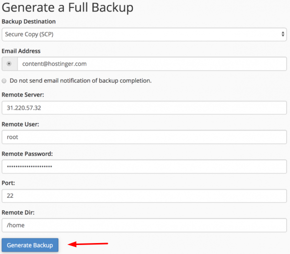 configuração para gerar backup completo na vps