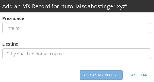 adicionar registro mx no editor de zona de dns