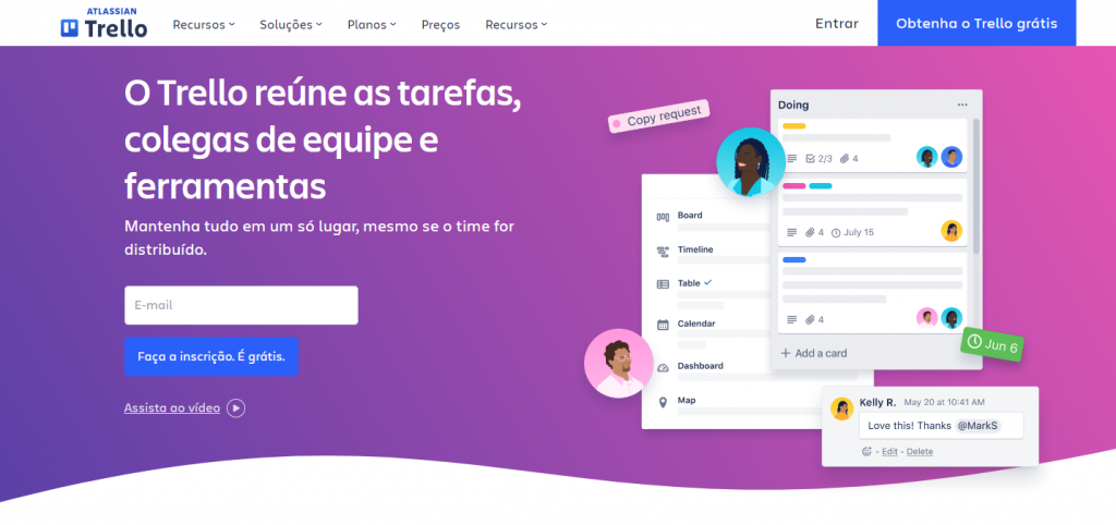 captura de tela do site do trello