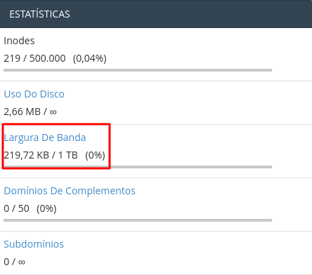 estatísticas de uso de banda do cpanel