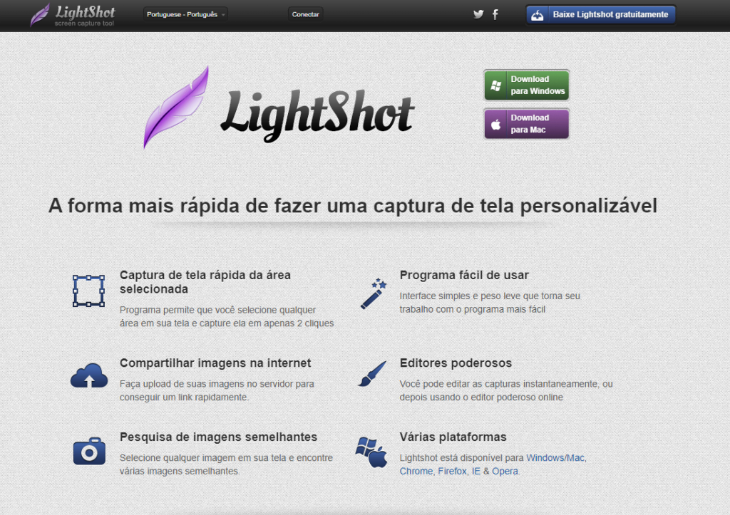 captura de tela da página do lightshot