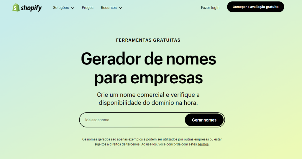 gerador de nomes de empresas da shopify