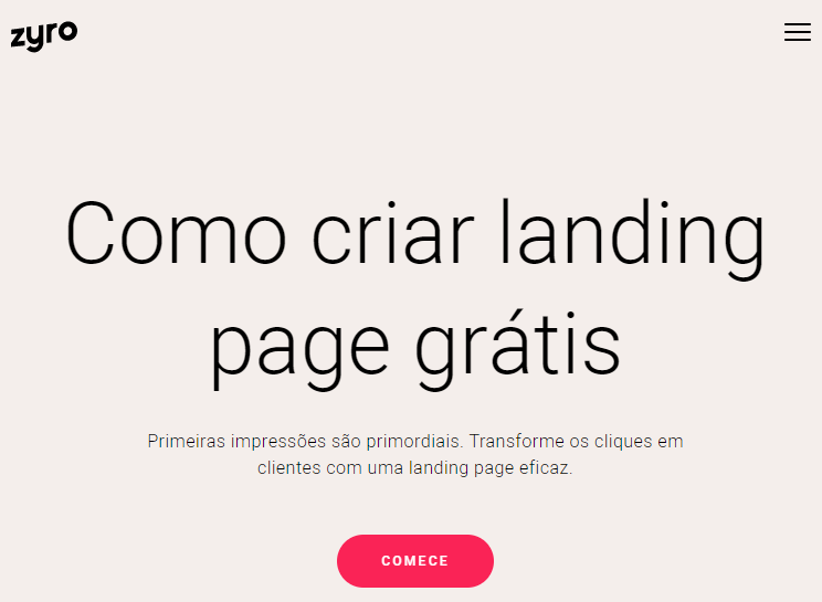 página do zyro de como criar uma landing page