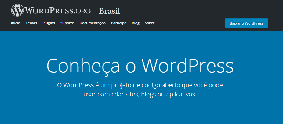 página inicial do WordPress.org no Brasil
