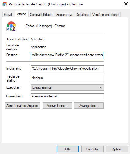 chrome ignorar erros de certificado