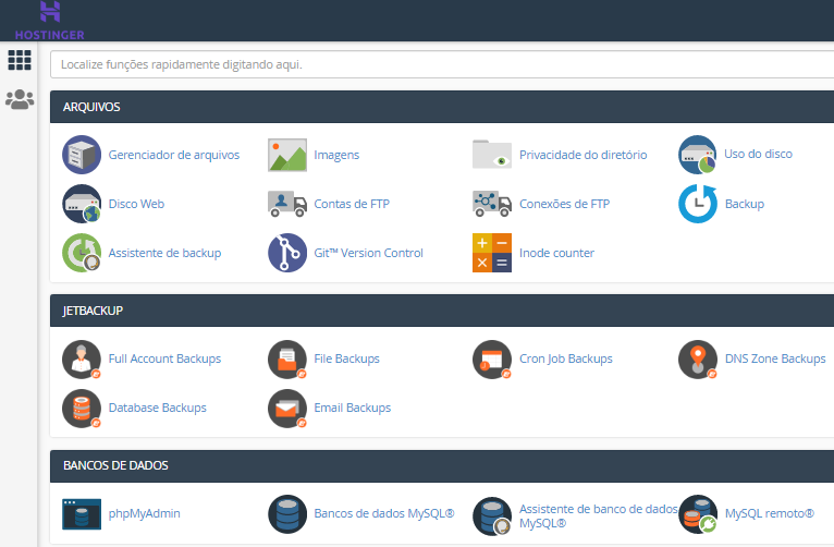 painel de controle de hospedagem cPanel na Hostinger