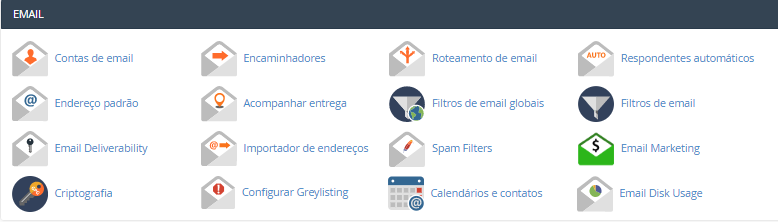 seção de emails no painel de controle cpanel