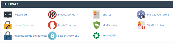 seção Segurança no cpanel