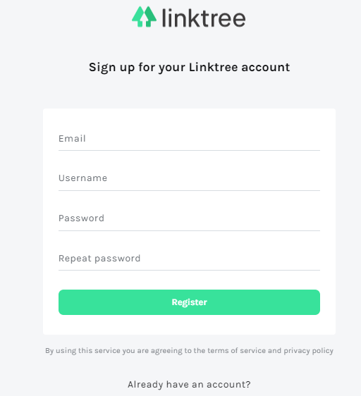 registrar conta no Linktree