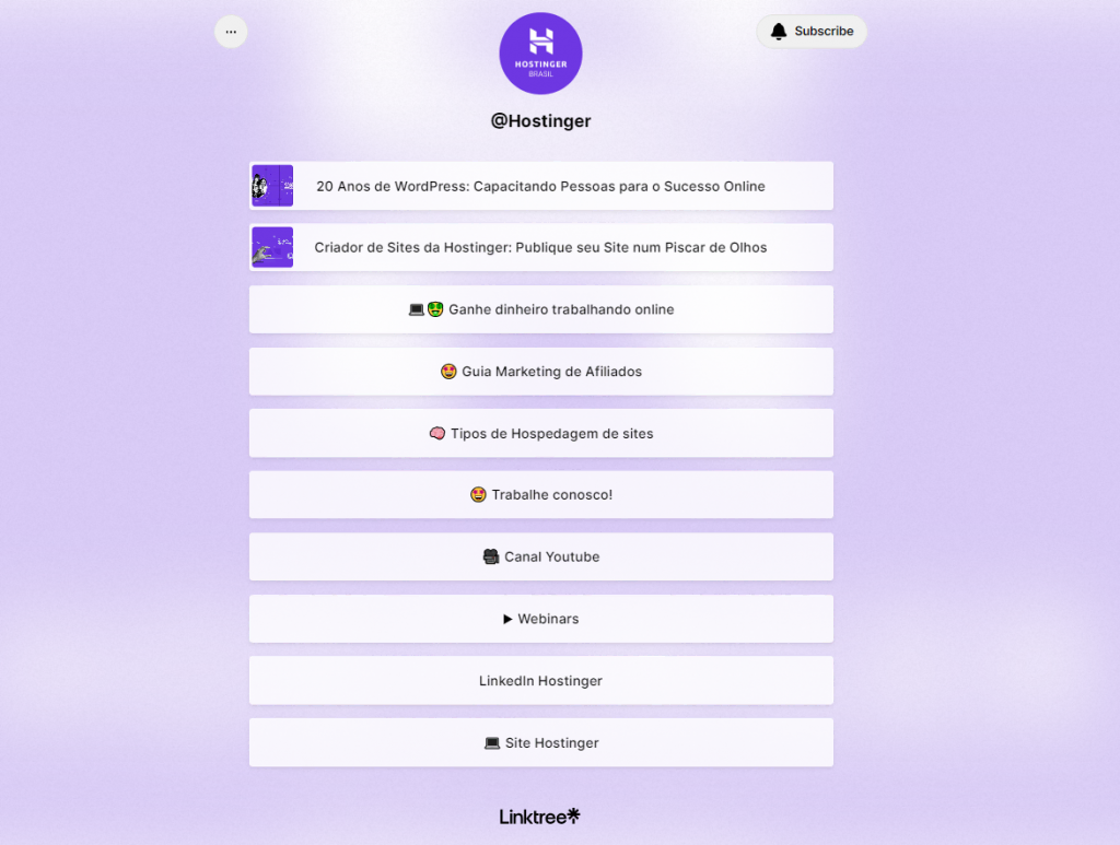 Linktree da Hostinger Brasil em 2023