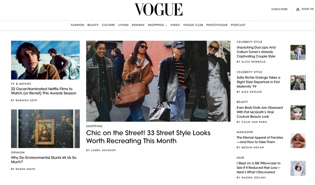 site da vogue baseado em wordpress