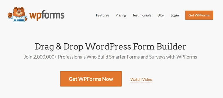 página inicial do site do plugin wpforms para enviar email php