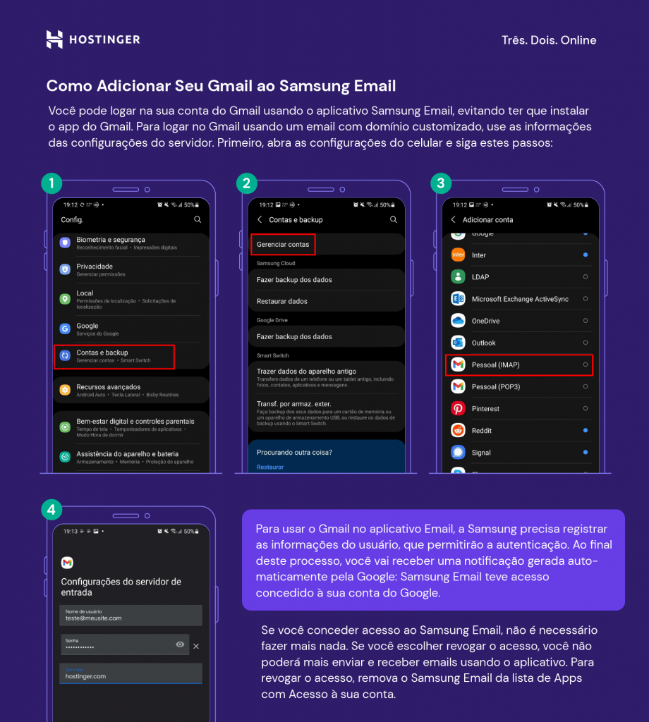 como adicionar gmail ao samsung email