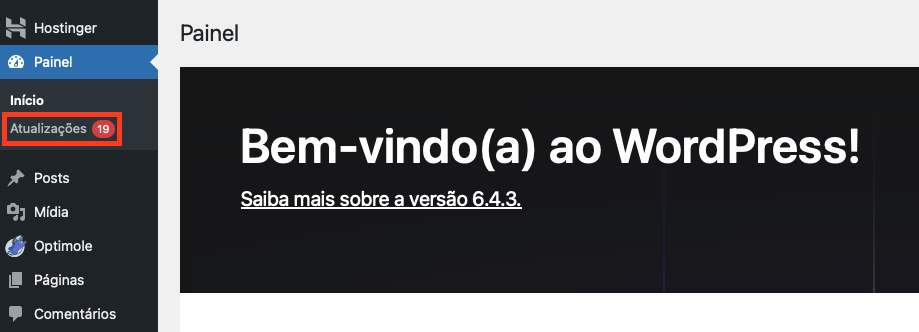 botão de atualizações no wordpress