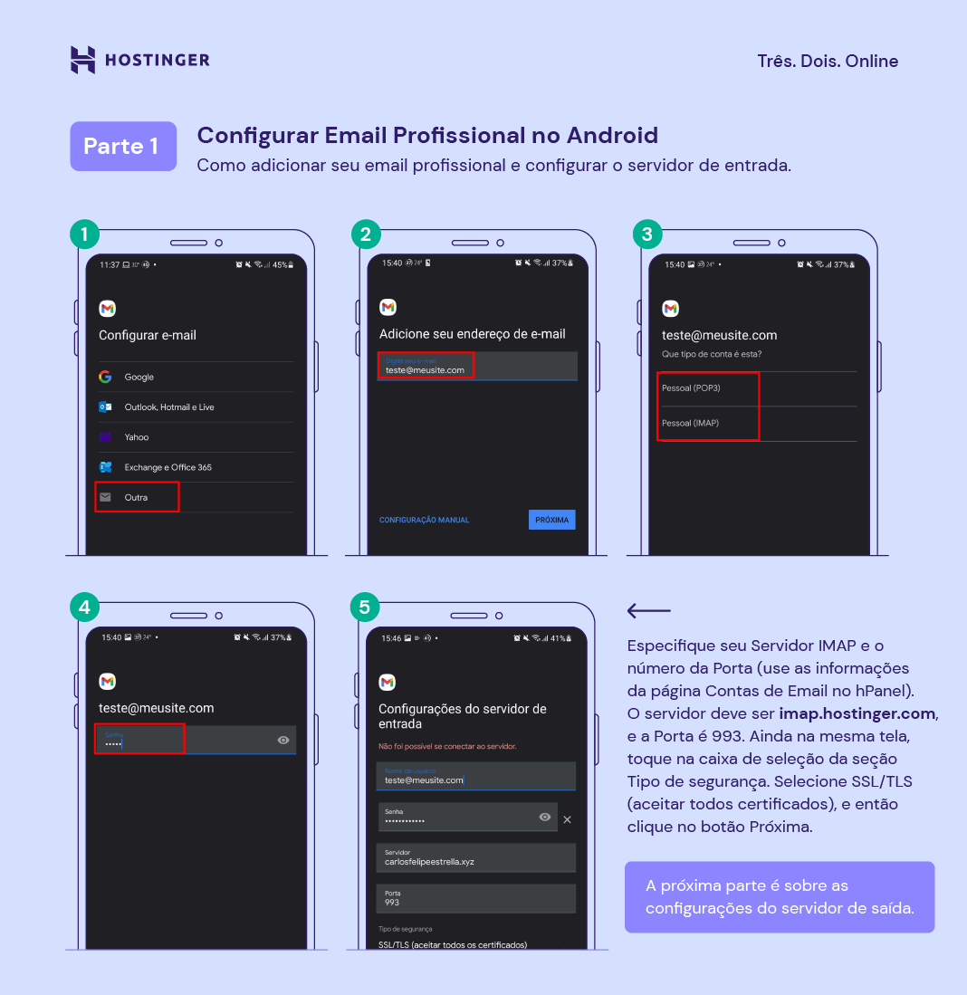 infográfico mostra como configurar e-mail profissional no android