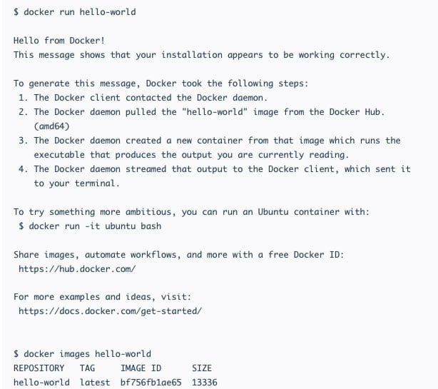output do hello world com o docker