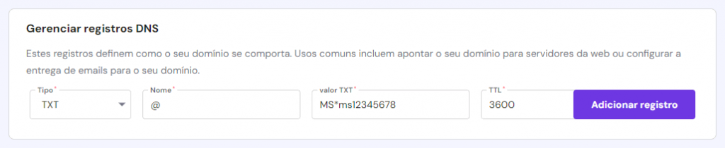 configurando registros dns no hpanel
