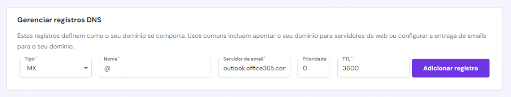configurando registros dns no hpanel