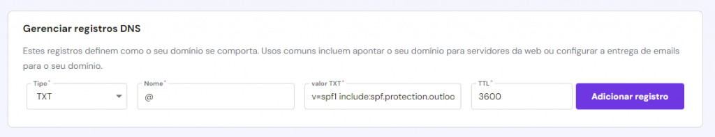 configurando registros dns no hpanel
