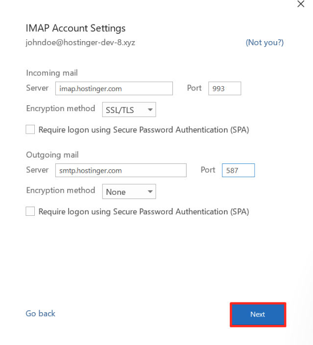 configurando email da hostinger no outlook 2019