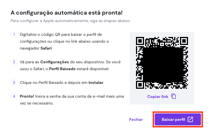 configuração automática de perfil de email para dispositivo apple no hpanel