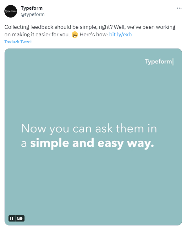 tuíte da typeform usando gif para se comunicar com os clientes