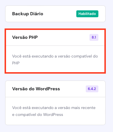 recurso de checagem de versão php no hpanel