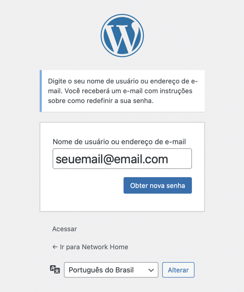 recuperação de senha do WordPress