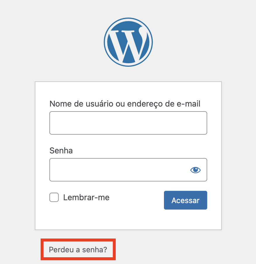 Opção "Perdeu a Senha" da tela de login do WordPress