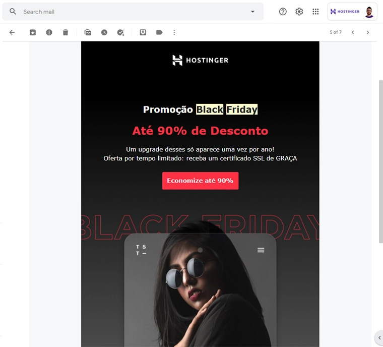 email da hostinger para promoção de black friday 2019