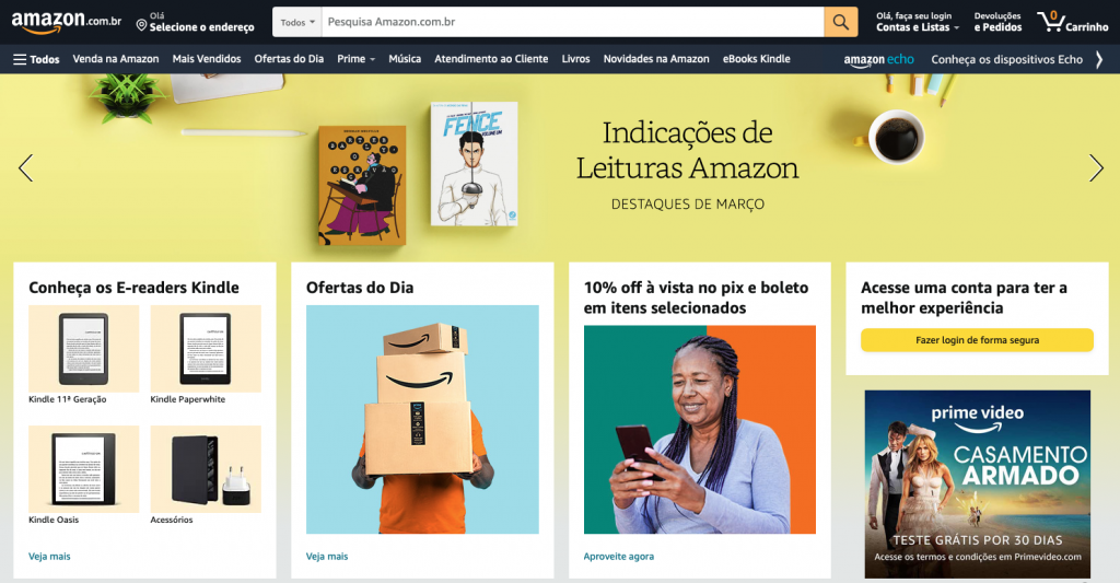 página inicial da Amazon brasil