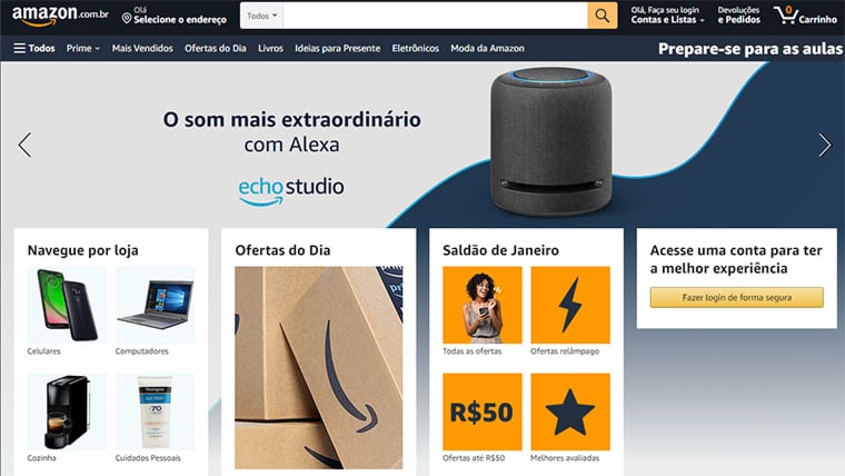 página inicial da amazon